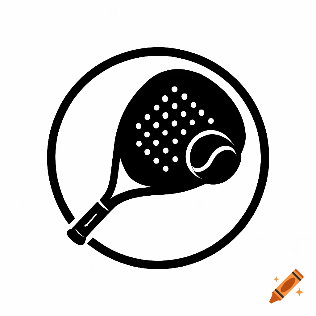 Black and white logo of a padel tennis racket with a ball inside a circle.