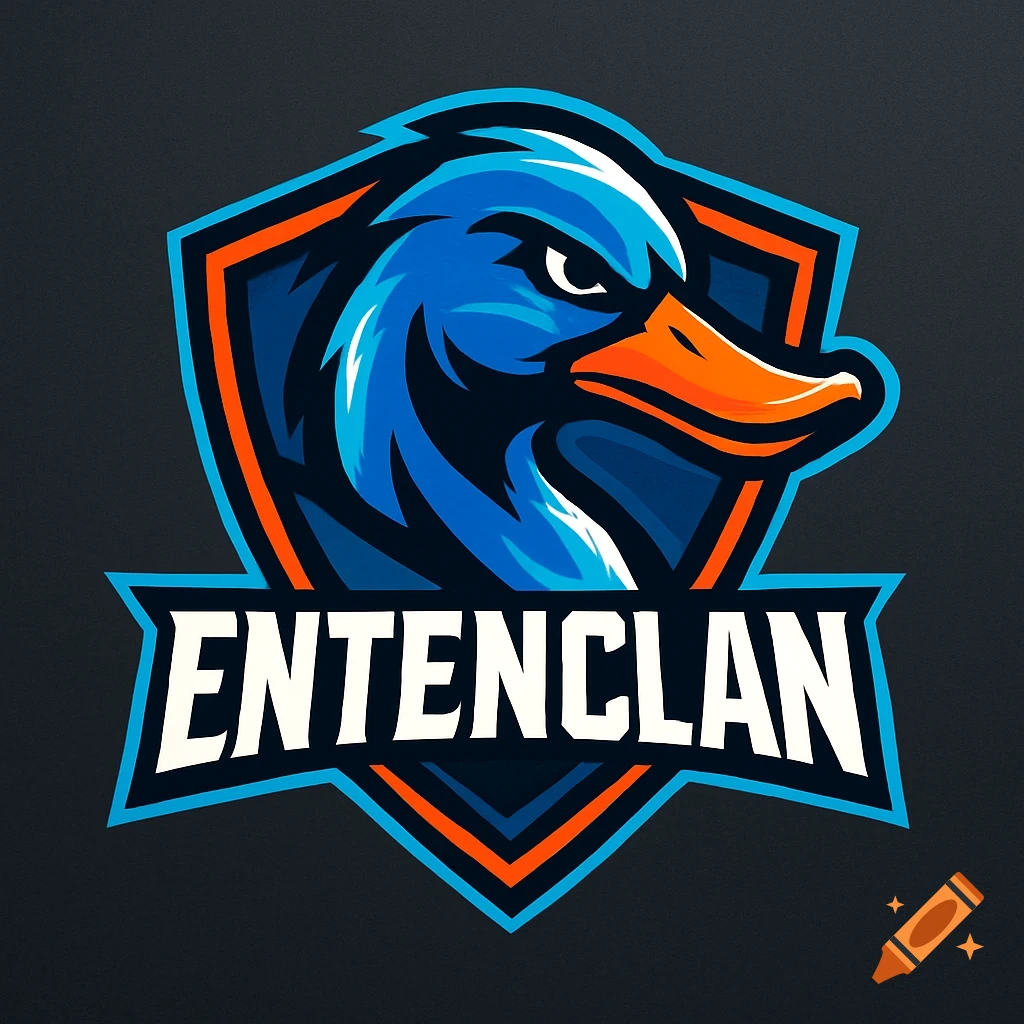 A blue duck mascot logo with an angry expression, set against an orange and blue shield, with the word "ENTENCLAN" below it.