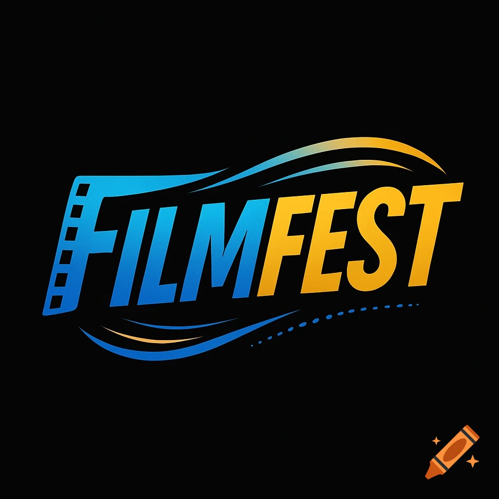 A blue and orange gradient logo with the word 'FILMFEST', featuring a filmstrip design on the 'F' and wavy lines on a black background.