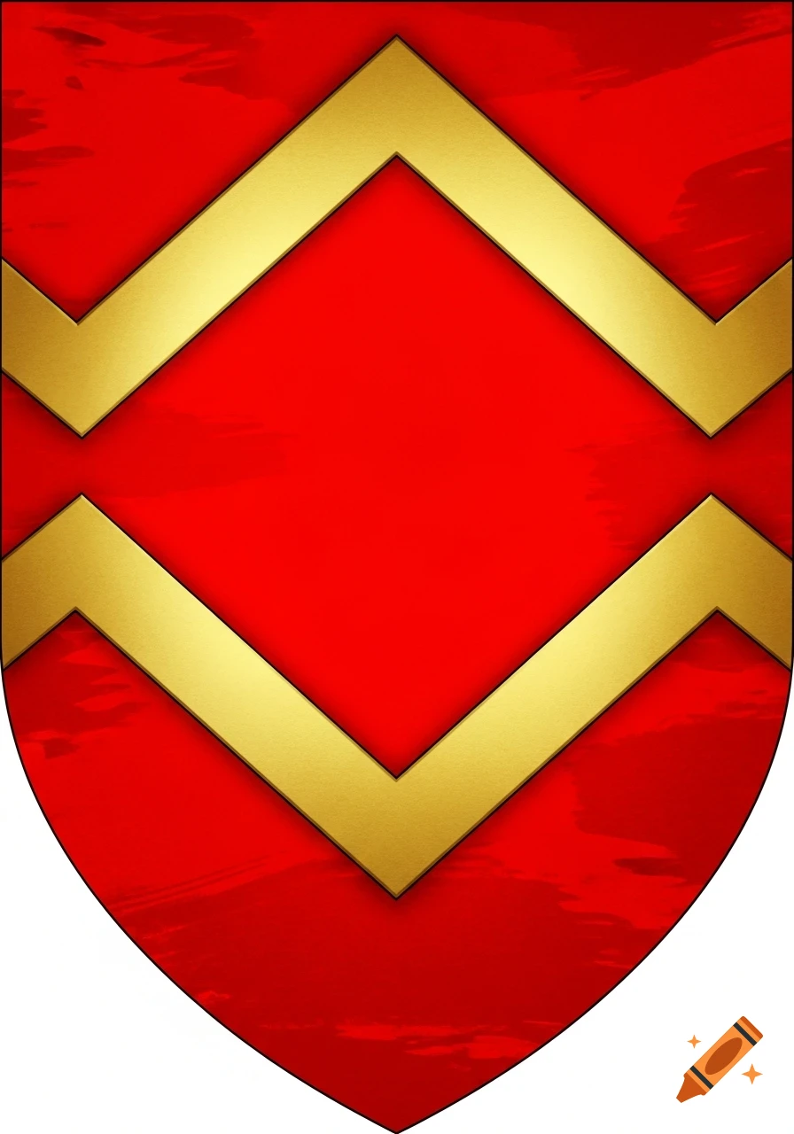 A red shield featuring two prominent golden chevron shapes.