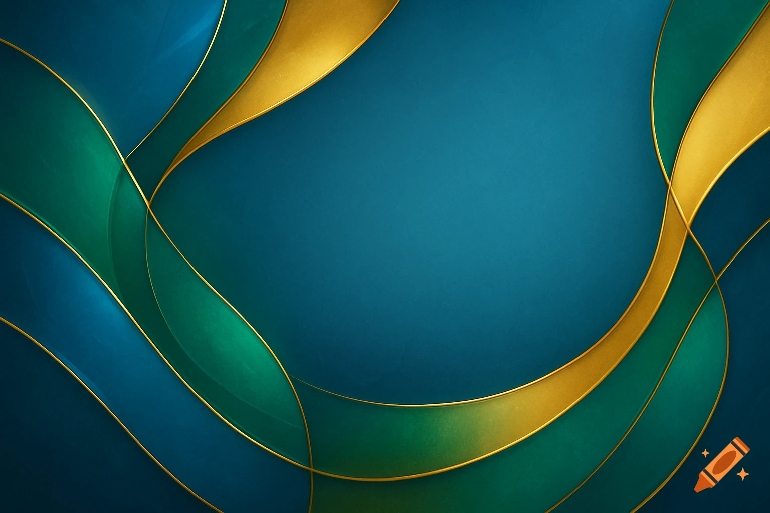 Abstract background with swirling golden, teal, and deep blue ribbons.