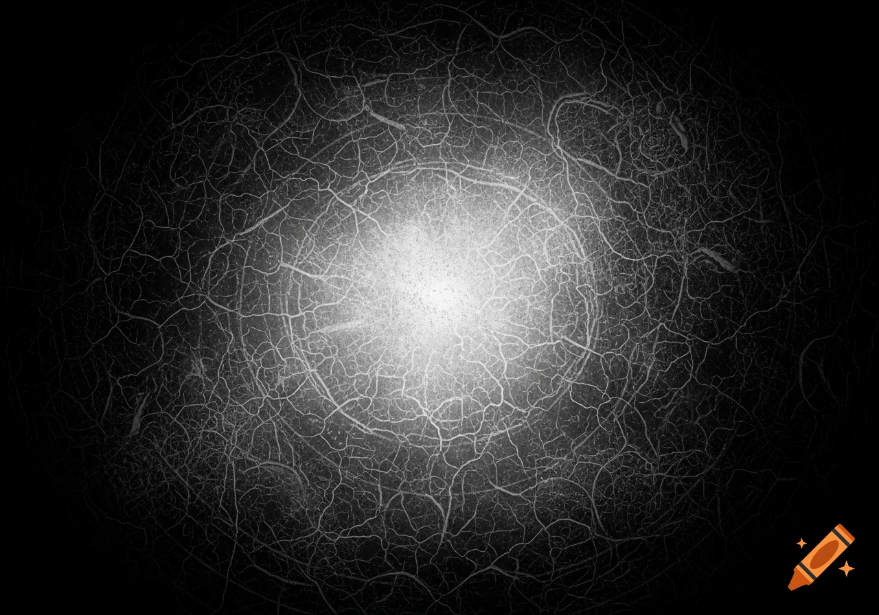 A dark, grungy abstract background with a bright white center, radiating cracks, and distressed patterns across a high-contrast textured surface.