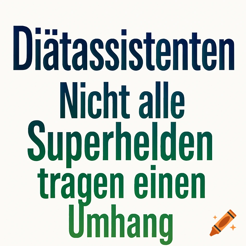 German quote 'Diätassistenten Nicht alle Superhelden tragen einen Umhang' in blue and green text on a white background.