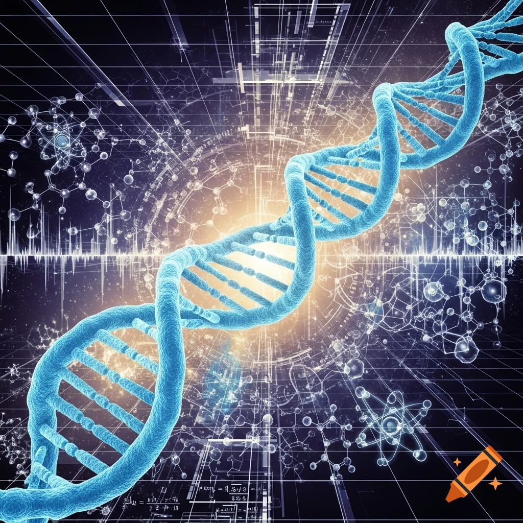 A vibrant blue DNA double helix against a dark background with glowing ...