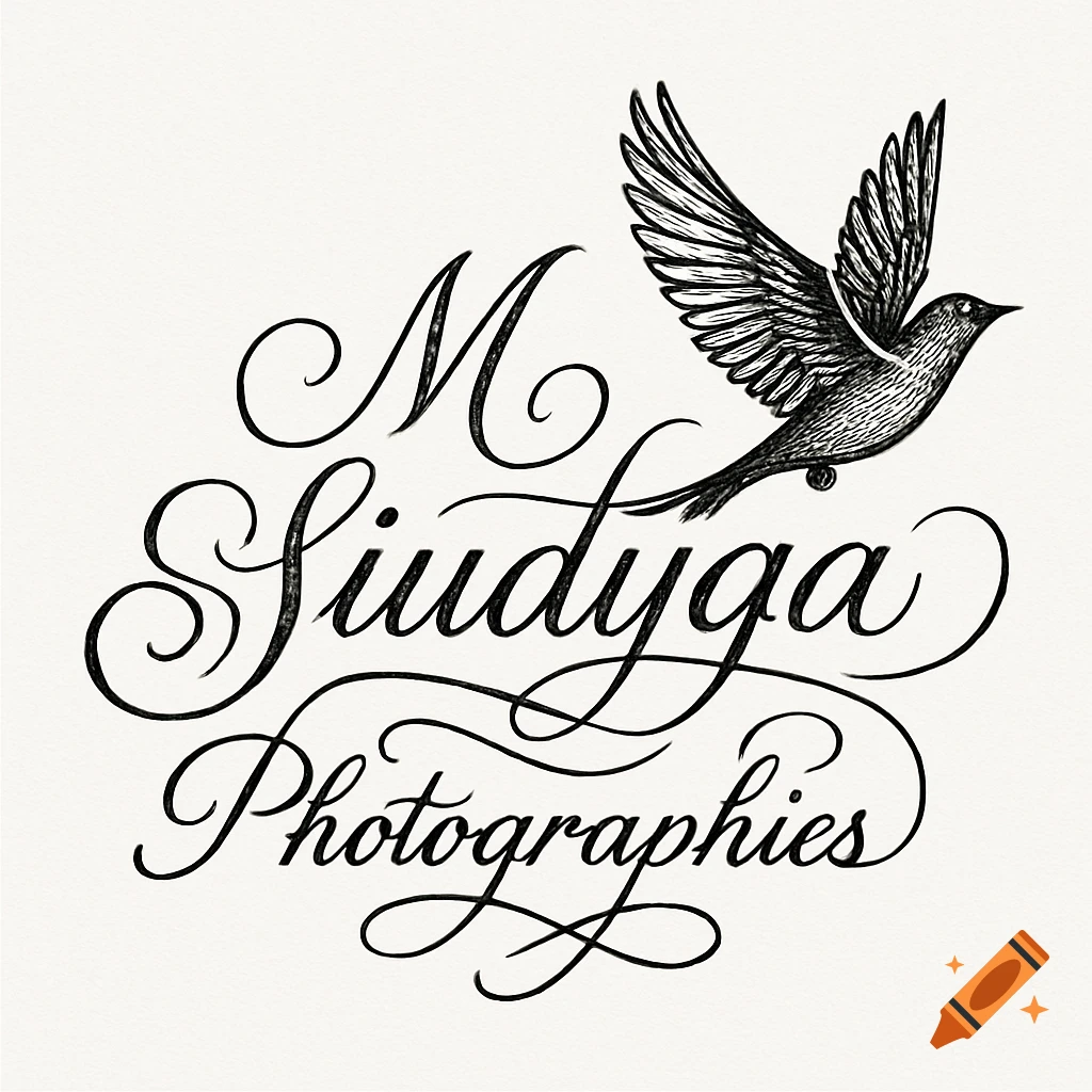 Black and white calligraphic logo for 'M Siudyga Photographies' with an engraved-style bird.