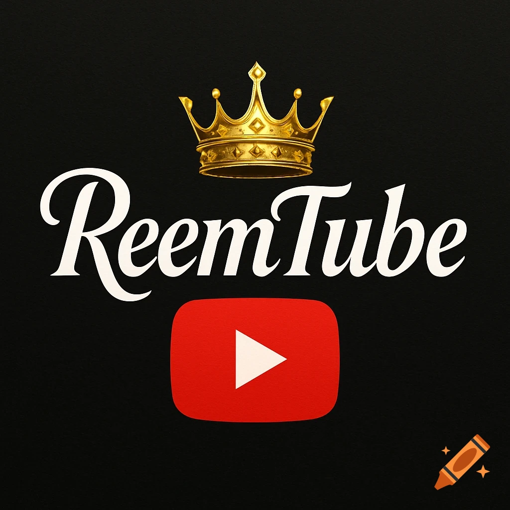 A black background with the white stylized text "ReemTube" in the center. Above the text is a golden crown. Below the text is a red play button, similar to the YouTube logo.