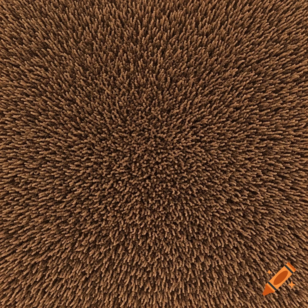 Close-up, top-down view of a textured brown shag carpet.