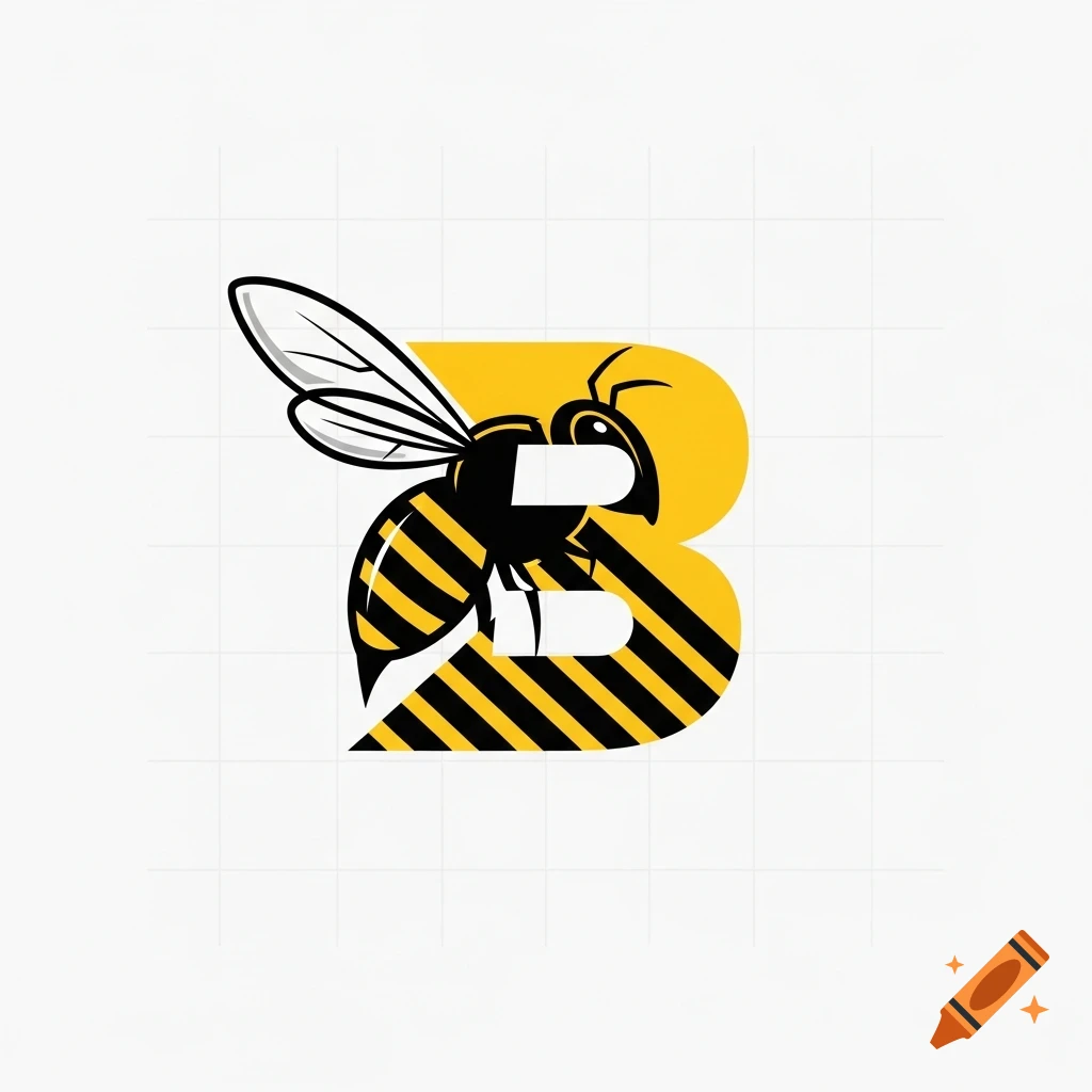 Stylized bee and letter B logo with black and yellow stripes on a white background.