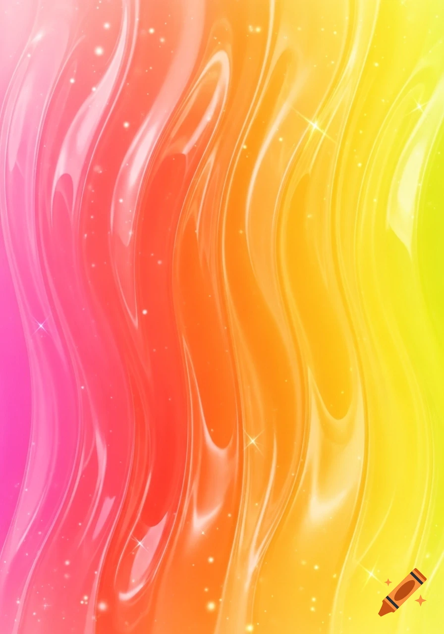 Glossy, glittery waves of pink, orange, and yellow gradient colors.