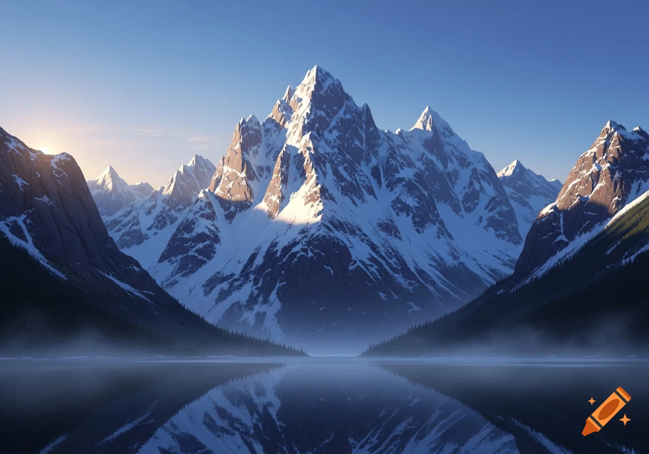 Majestic snow-capped mountains reflecting in a calm lake under a clear ...