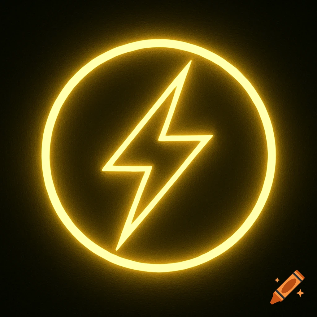 A bright neon yellow lightning bolt inside a circular outline on a dark background.