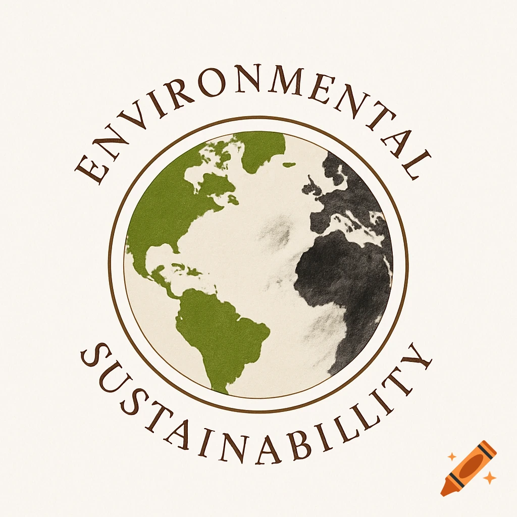 A circular logo featuring a globe, half green and half dark/polluted, with 'ENVIRONMENTAL SUSTAINABILITY' curved around it.