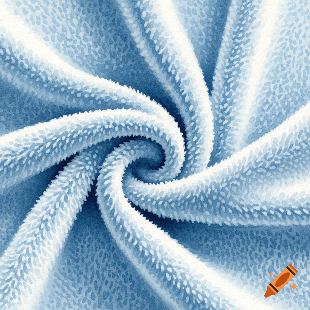 A close-up watercolor painting of a fluffy blue blanket with soft, swirling folds, creating a cozy texture.