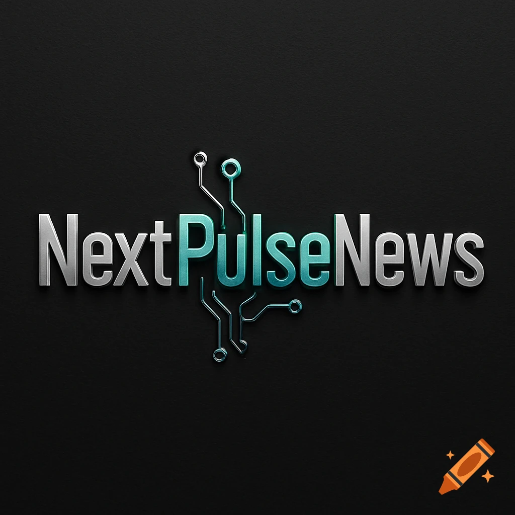 Professional logo for NextPulseNews with metallic silver and glowing teal text, featuring circuit board lines on a dark background.