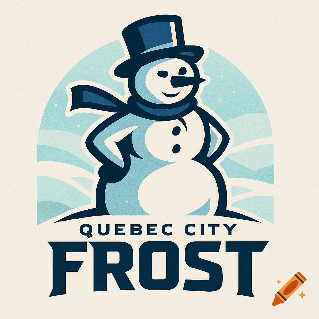 A blue and white stylized snowman logo wearing a top hat and scarf, above the words 'QUEBEC CITY FROST' in bold letters.