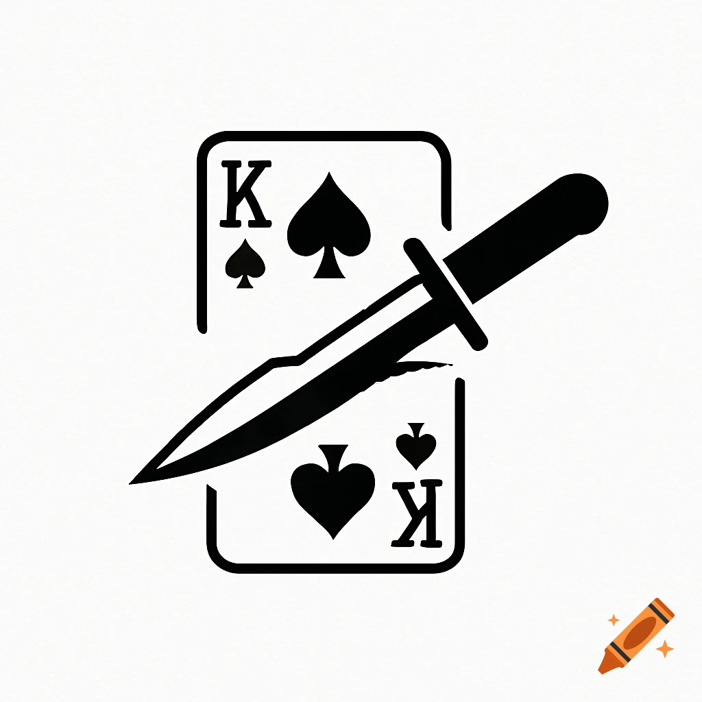 A minimalist black and white logo of a horizontal dagger slicing a King of Spades playing card in half.