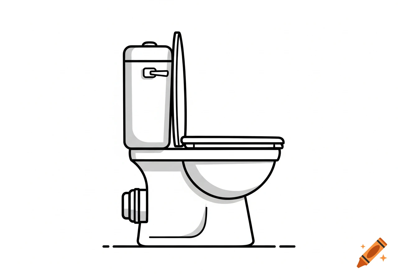 A simple black-and-white line drawing of a toilet with the lid open, viewed from the side.