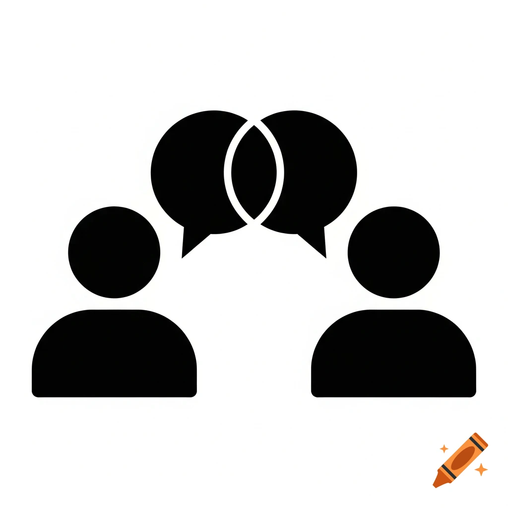 Two black stylized figures with overlapping speech bubbles, symbolizing conversation.