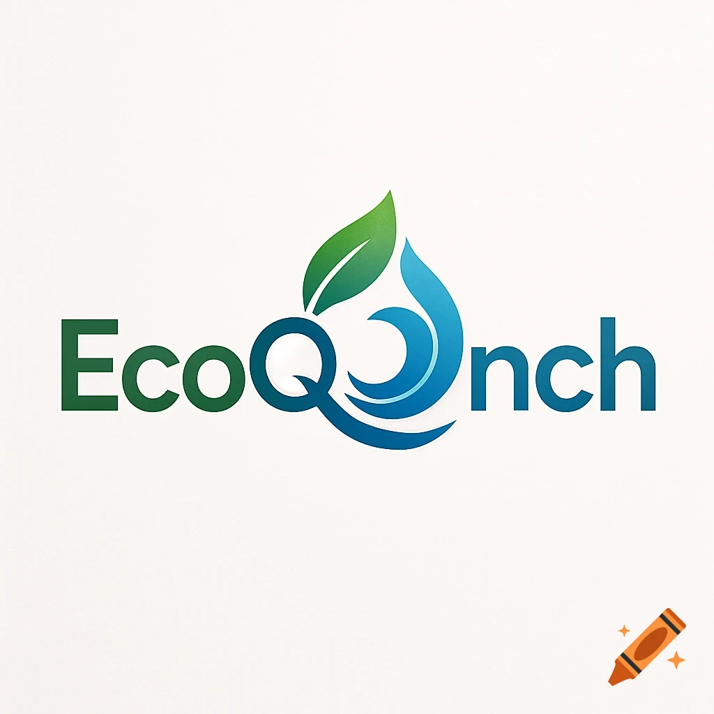 Logo for EcoQuench with a green leaf and blue water drop icon.