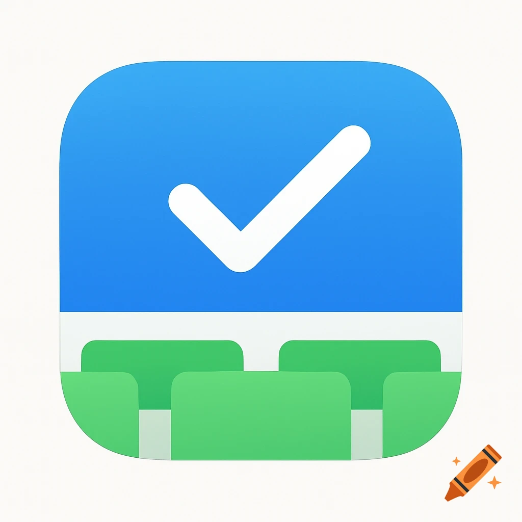 A minimalist app icon with a white checkmark on a blue rectangle over three green folder-like tabs.