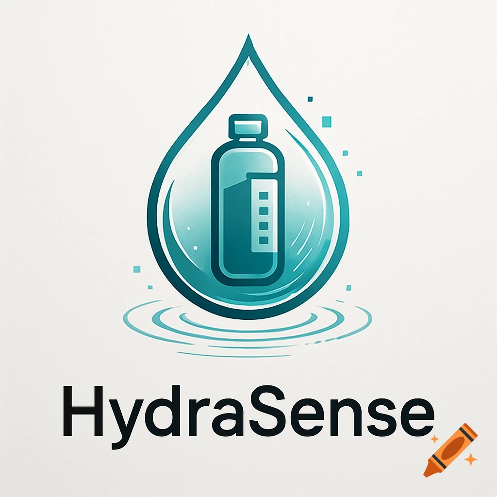 A teal water drop logo containing a bottle, with the word "HydraSense" in black text below it.