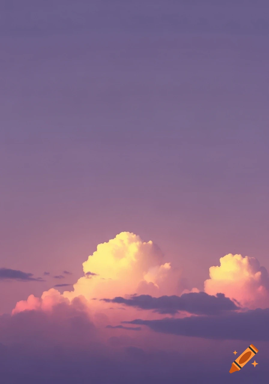 A very desaturated purple sky with bright yellow and pink clouds near the bottom in an illustrative style.
