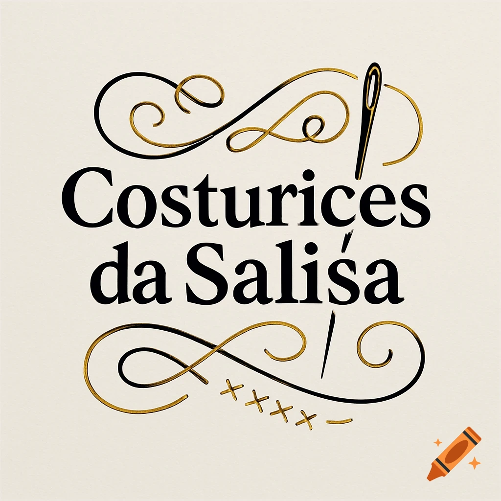 A black and gold logo for 'Costurices da Salisa' featuring a needle and stylized threads, representing sewing.