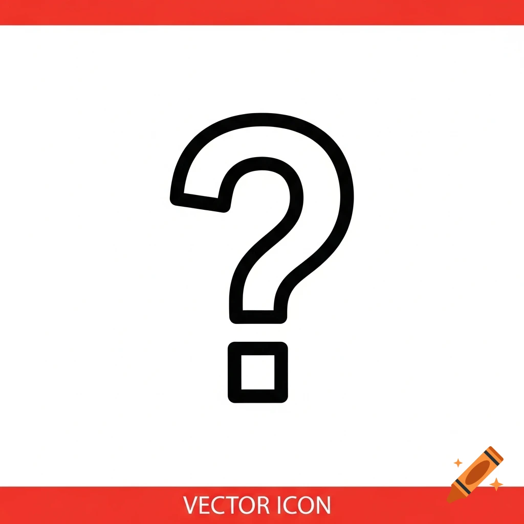A black outline question mark icon on a white background, with a red banner at the bottom stating "VECTOR ICON".