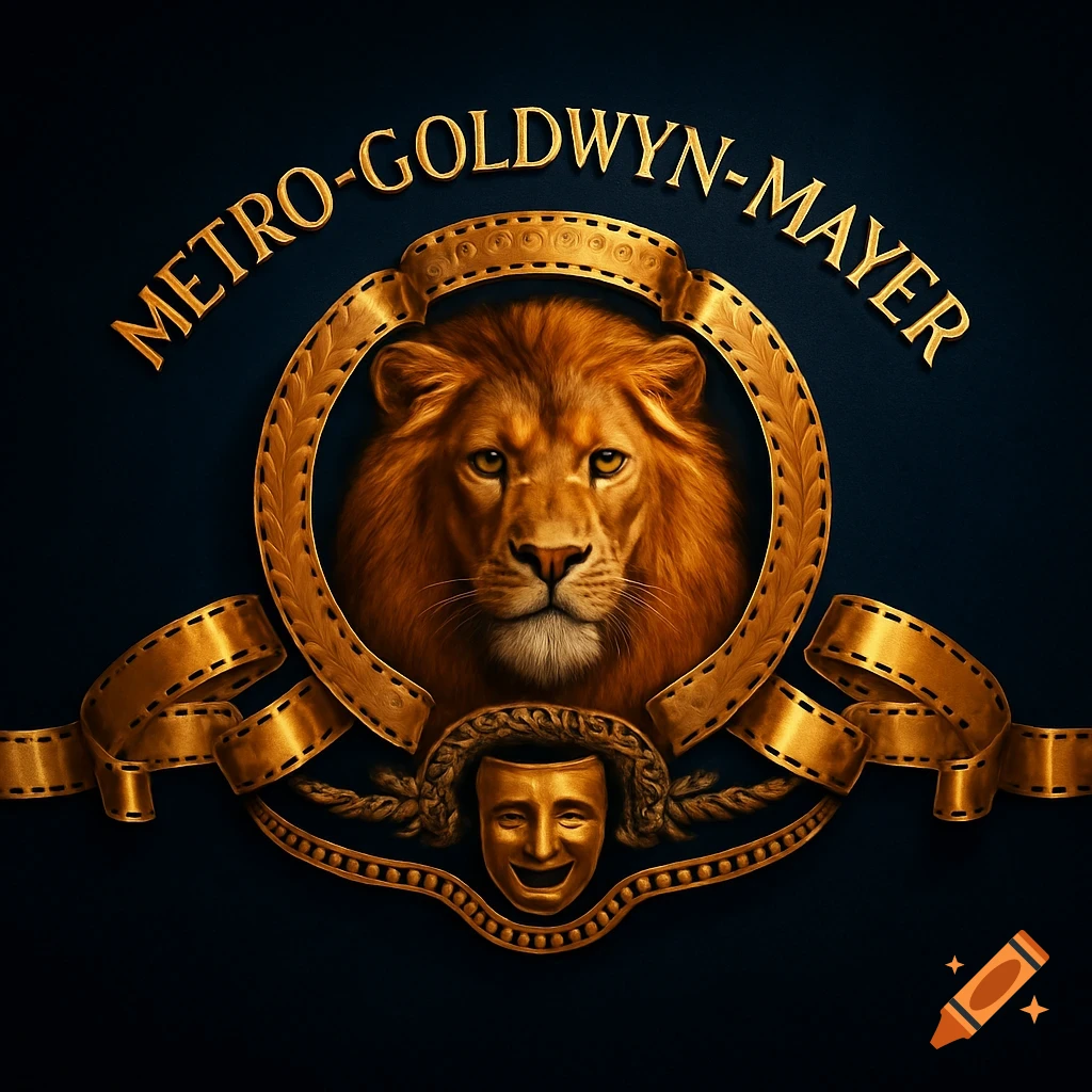 Iconic Metro-Goldwyn-Mayer (MGM) logo with a majestic lion's head, golden film reel, and theatrical masks.