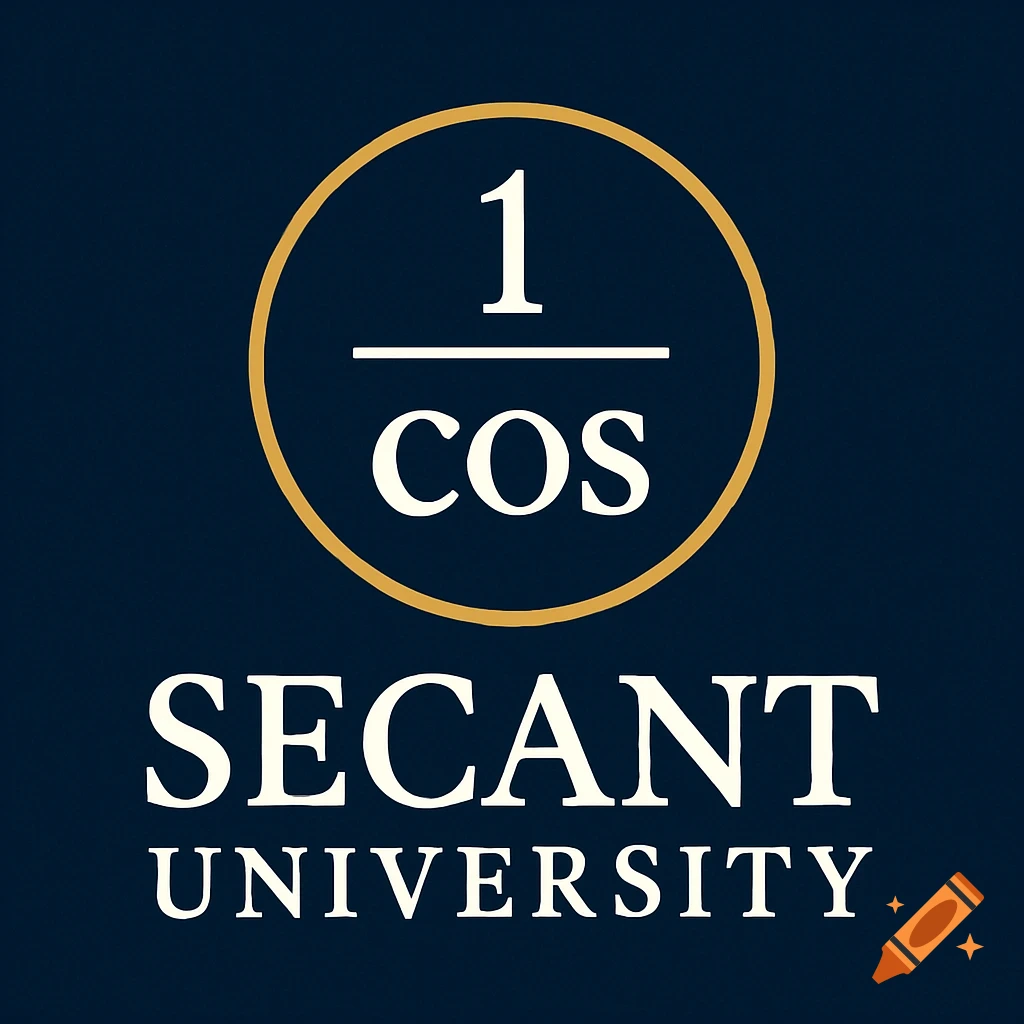 A dark blue logo for Secant University. It features '1/cos' in a gold circle, with 'SECANT' and 'UNIVERSITY' below in white.