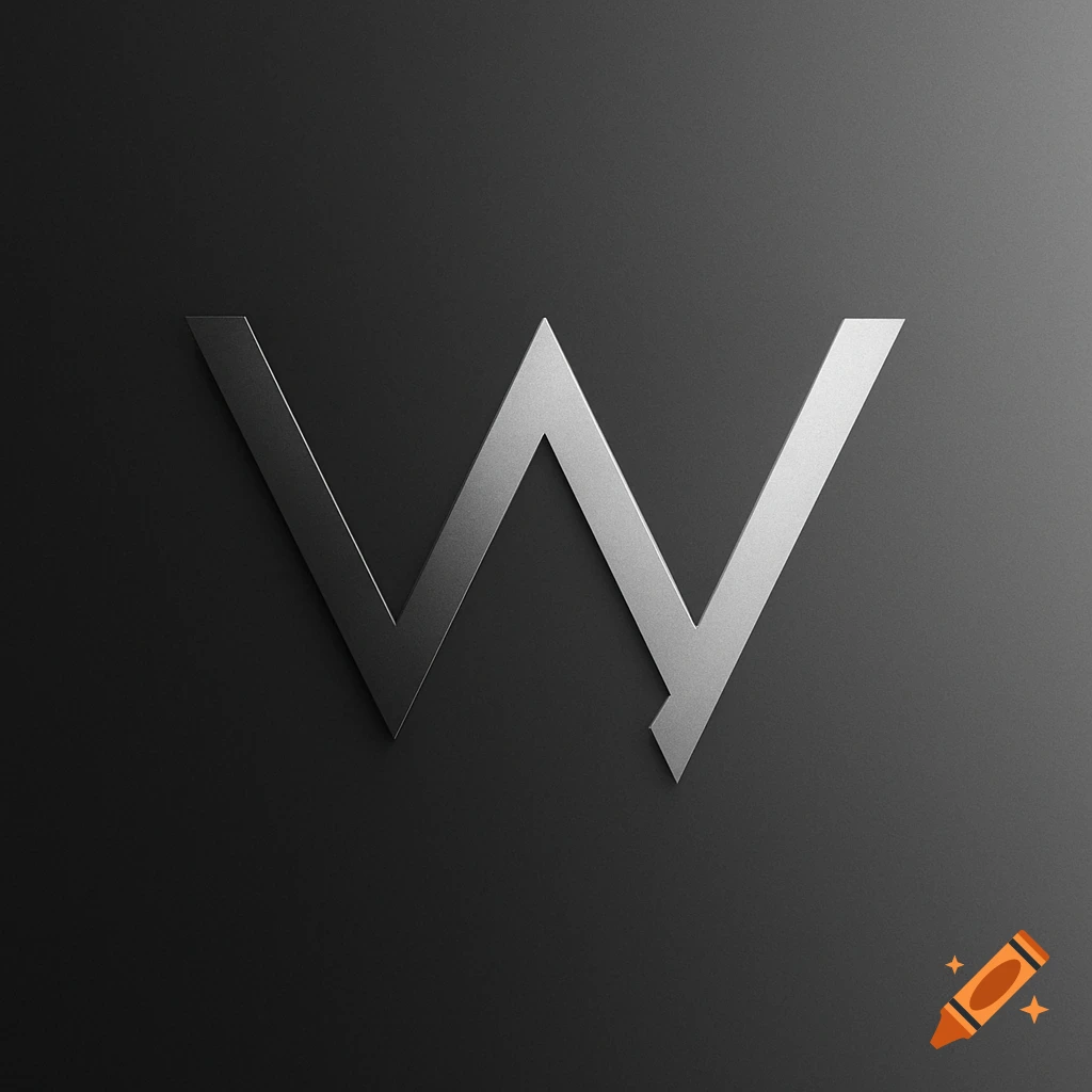 A sleek, silver metallic letter W on a dark gray background.