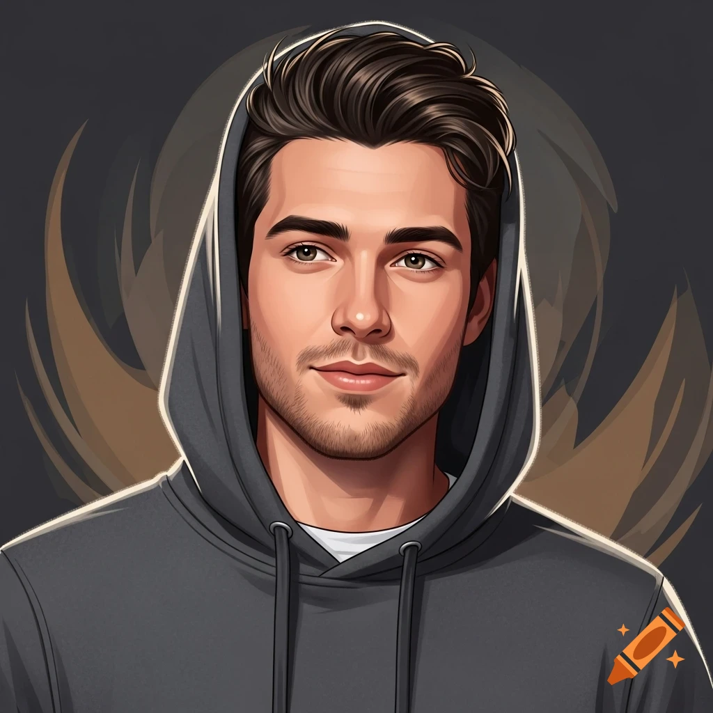 Illustrative headshot of a man with dark hair and light facial hair wearing a gray hoodie.