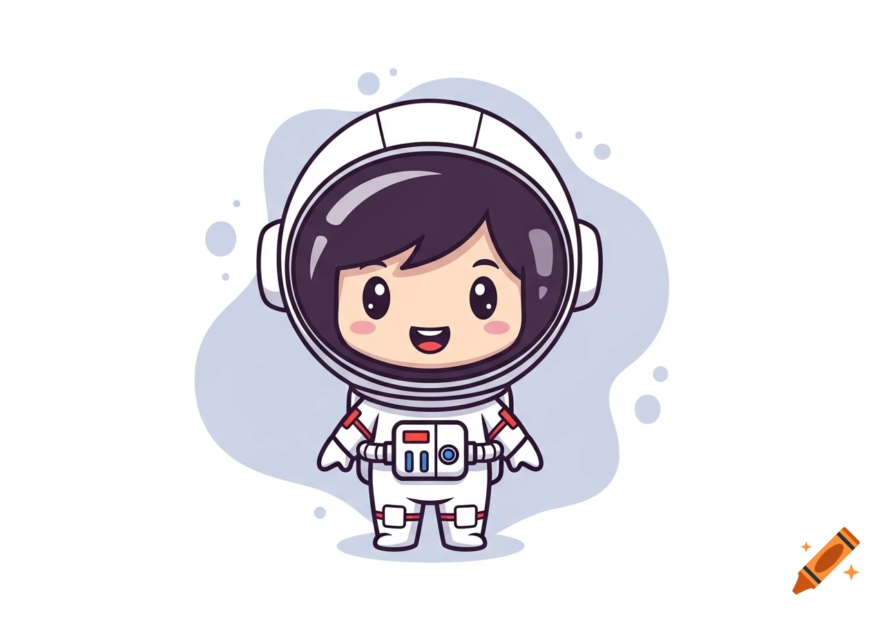 A cute, smiling chibi astronaut character with an oversized helmet and a tiny body, depicted in a simplified cartoon style.