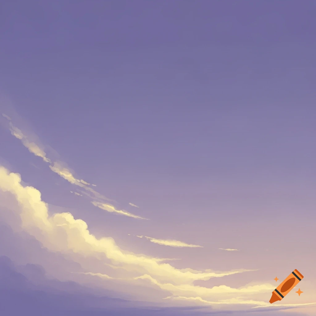 An illustrative image of a desaturated purple sky with light yellow clouds curving upwards from the bottom.