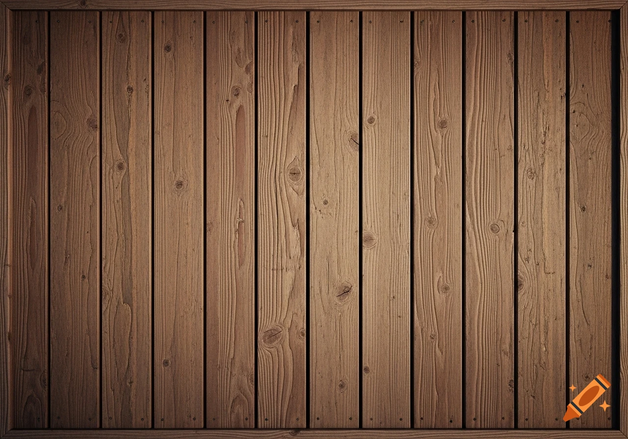 Top-down view of a wooden deck texture with vertical planks, showcasing natural wood grain and knots.