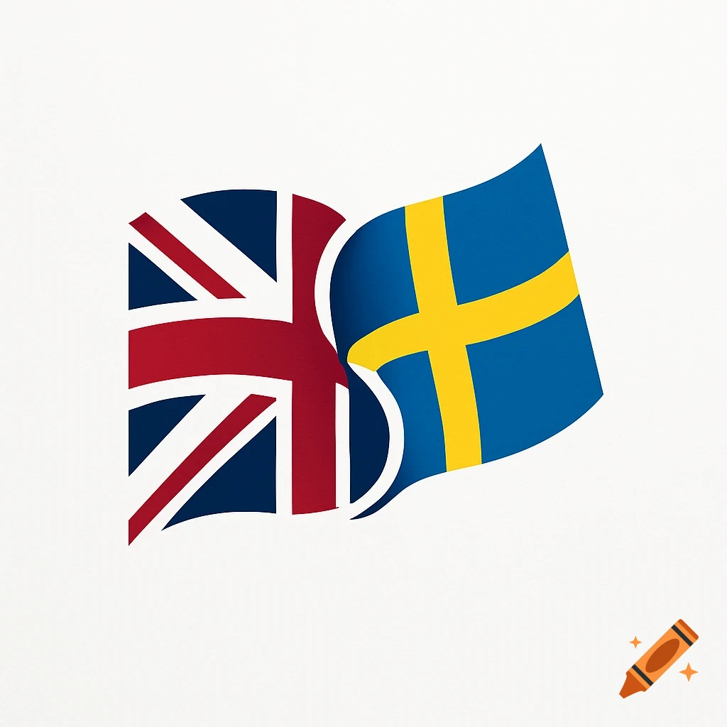 A corporate logo showing the waving flags of the United Kingdom and Sweden, intertwined.