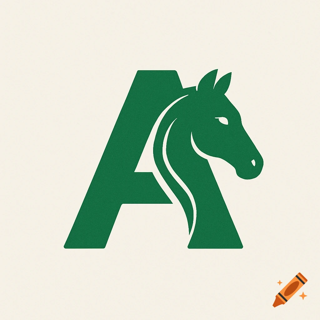 Green minimalist logo featuring a stylized letter 'A' combined with a horse head.