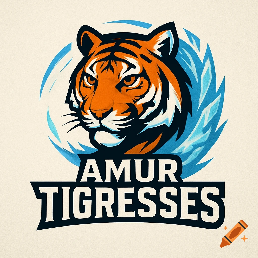A stylized logo featuring an orange and black tiger head looking left, against a blue ice-like circular background, with the text "AMUR TIGRESSES" below.