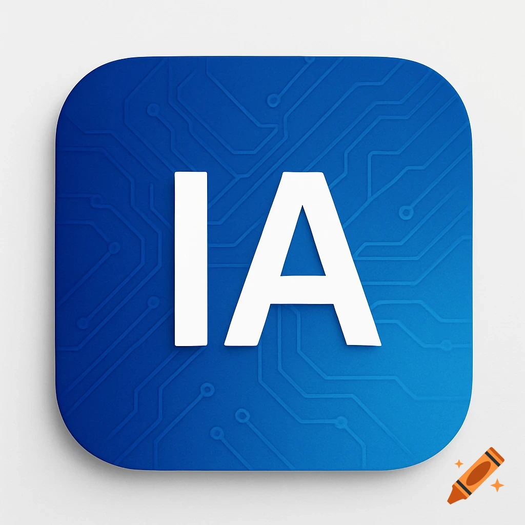 Minimalist blue gradient app icon with a circuit board pattern and white 'IA' letters.
