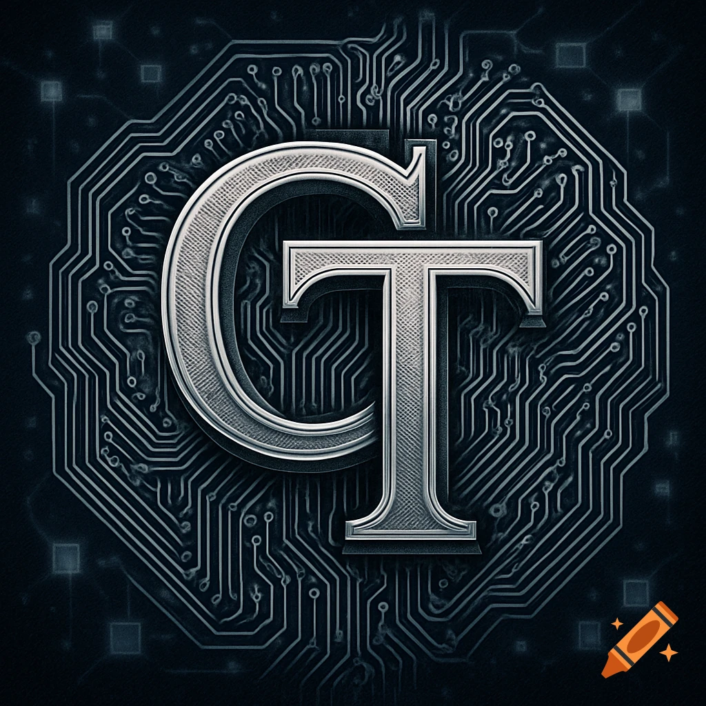 Metallic 'CT' initials on a detailed circuit board background, in a digital style.