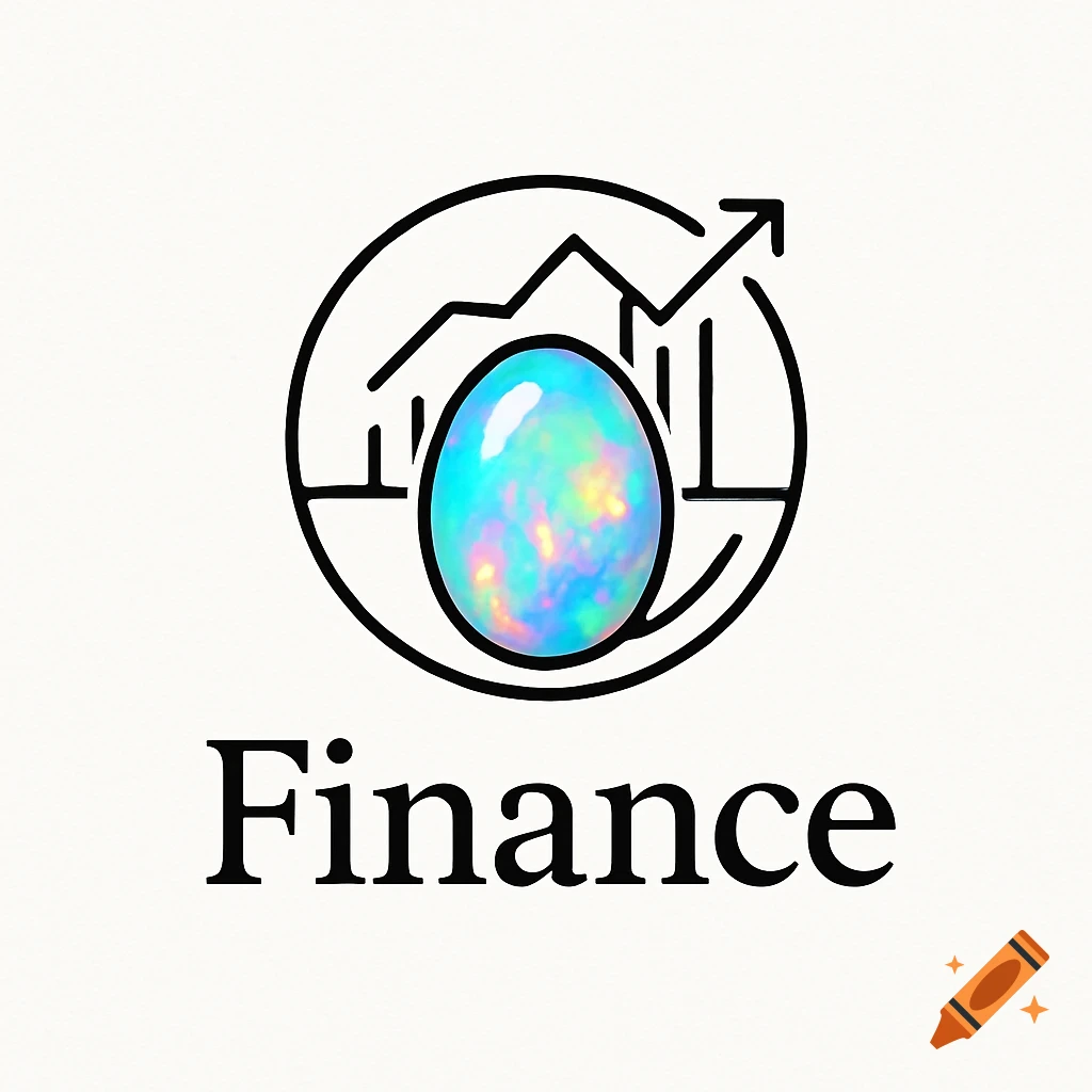 A logo featuring an iridescent opal egg inside a circle with a rising line graph and bar chart, with the word 'Finance' below.
