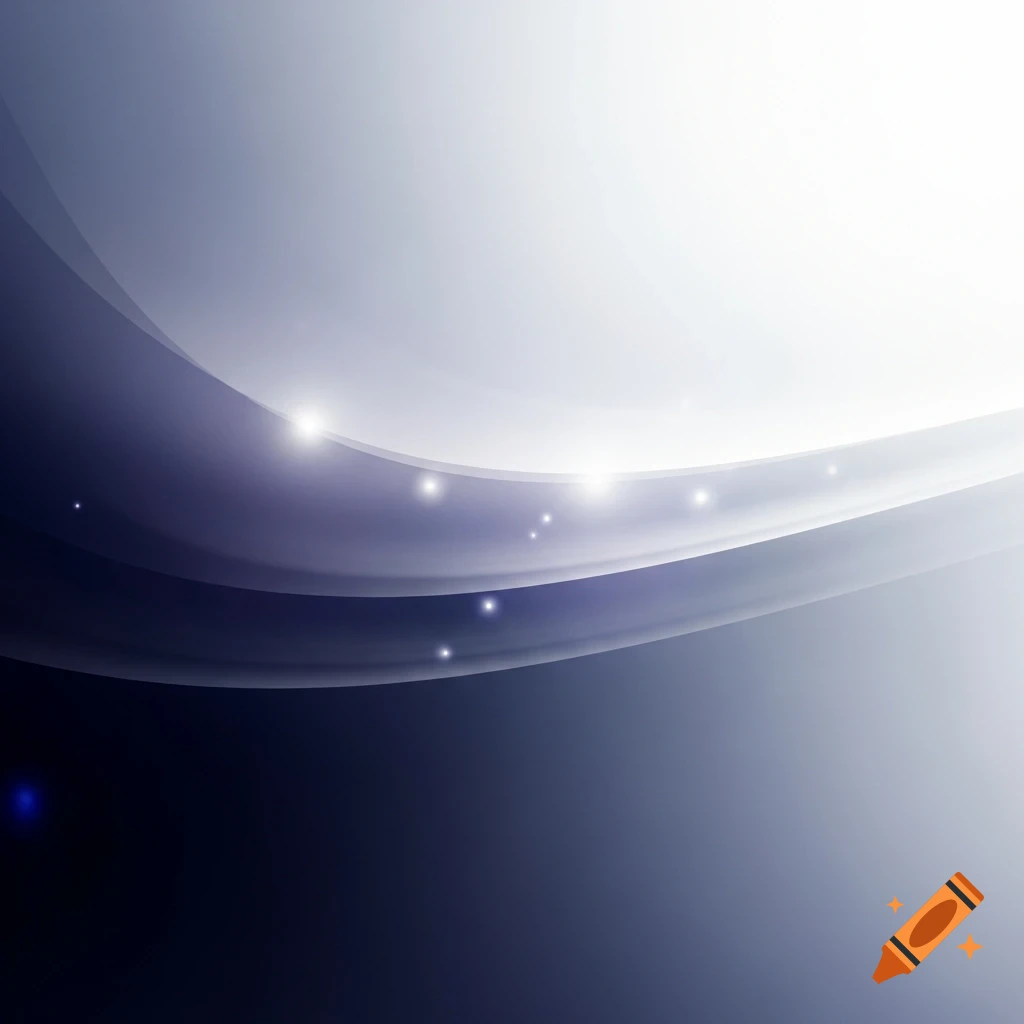 Abstract image with a soft white to dark blue gradient, featuring gentle glowing light streaks and scattered bright points.