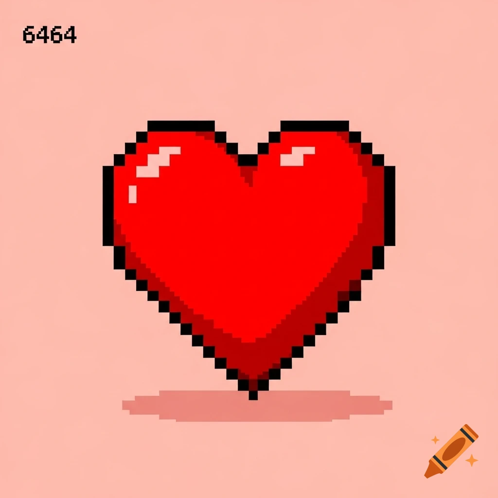 A red pixel art heart on a light pink background, with the number 6464 in the upper left corner.