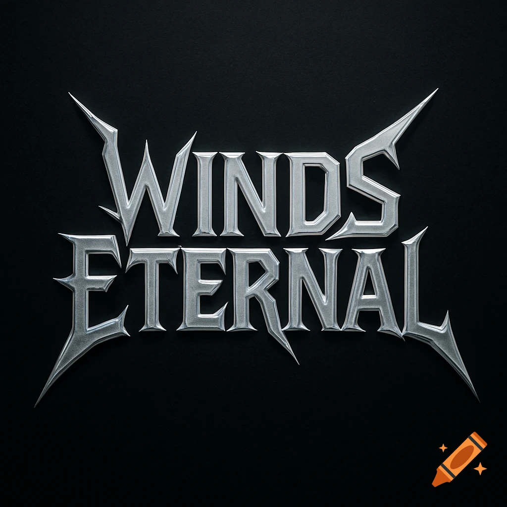 Silver metallic 'Winds Eternal' logo in a heavy metal font on a black background.