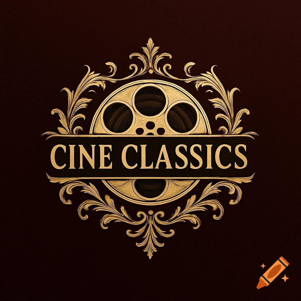 Gold 'Cine Classics' logo with a film reel and ornate scrollwork on a dark red background.