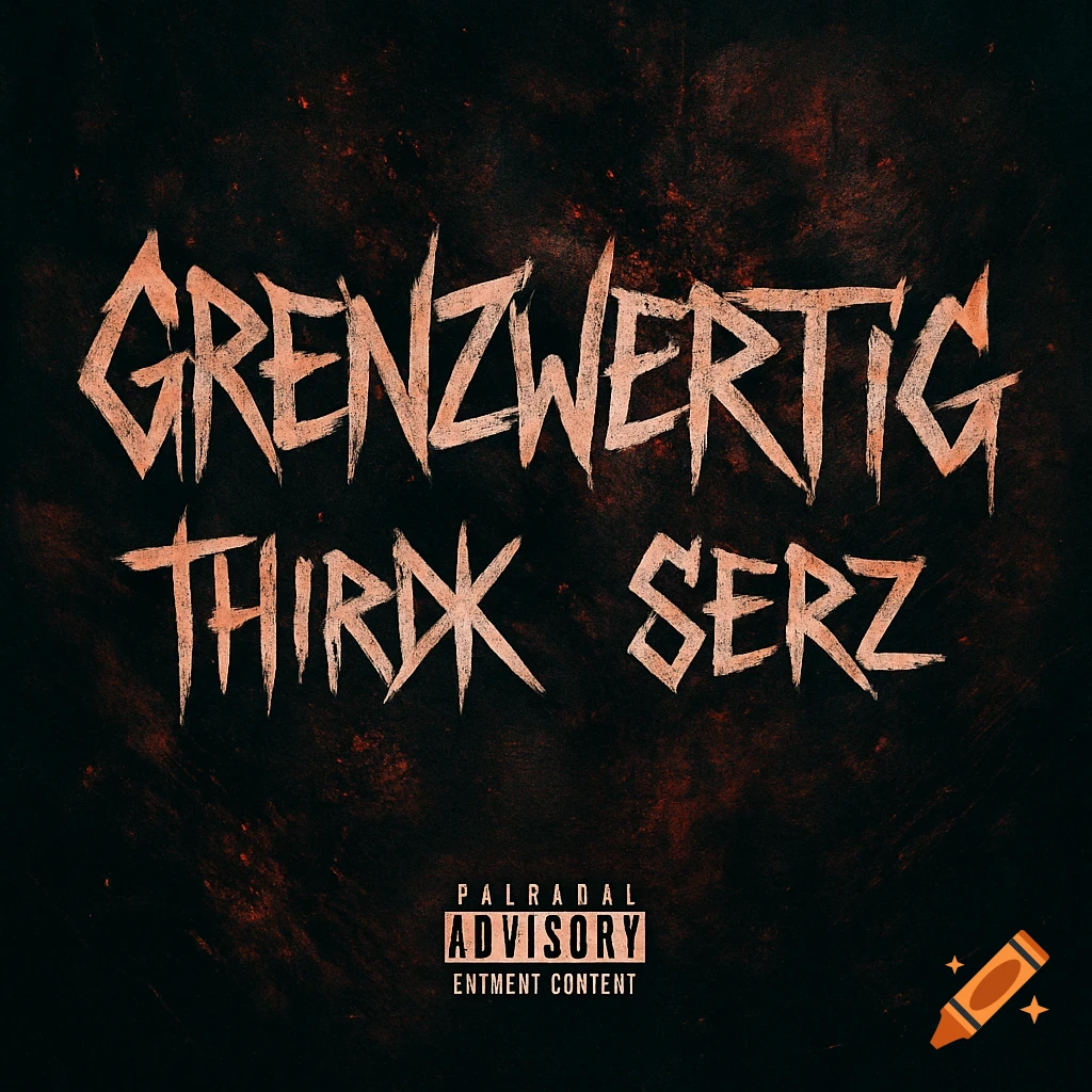Album cover with the title GRENZWERTIG and artists THIRDX SERZ in a sharp, distressed font over a dark, blood-smeared background, including a Parental Advisory label.