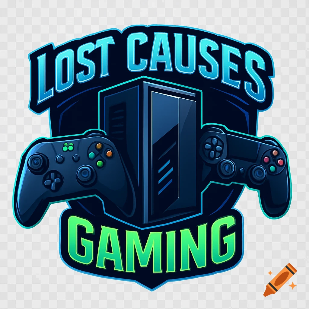 A stylized gaming logo with a dark blue shield, a central PC tower, an Xbox and PlayStation controller. "LOST CAUSES" is above, "GAMING" is below.
