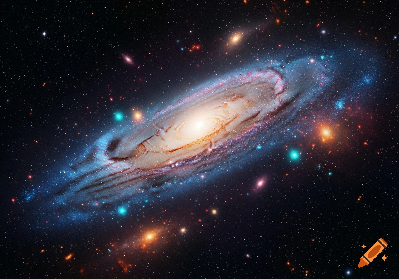 A vibrant spiral galaxy with a bright core, surrounded by numerous stars and distant galaxies in deep space.