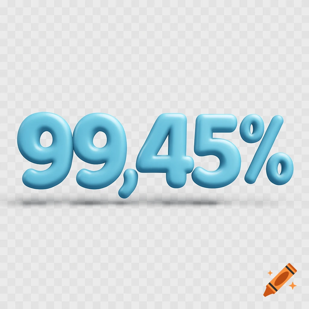 Light blue 3D text '99,45%' with a soft, rounded, slightly glossy plastic appearance and a subtle shadow on a transparent background.