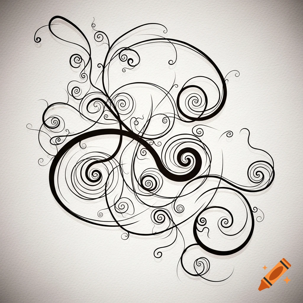 Abstract illustration of intricate black swirling lines and curls on a light textured background.